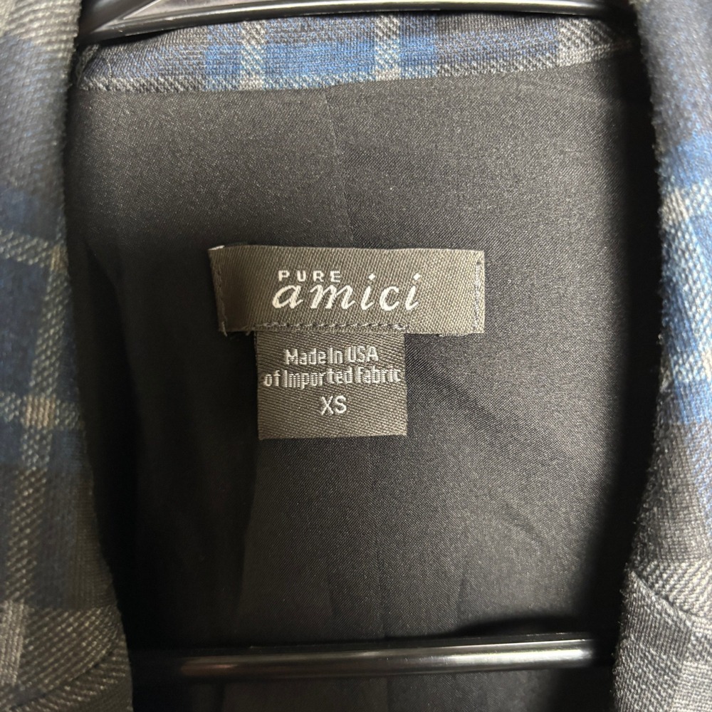 Pure Amici Navy Blue Plaid Single Breasted Notch Tailored Blazer Jacket Women XS - Picture 7 of 8